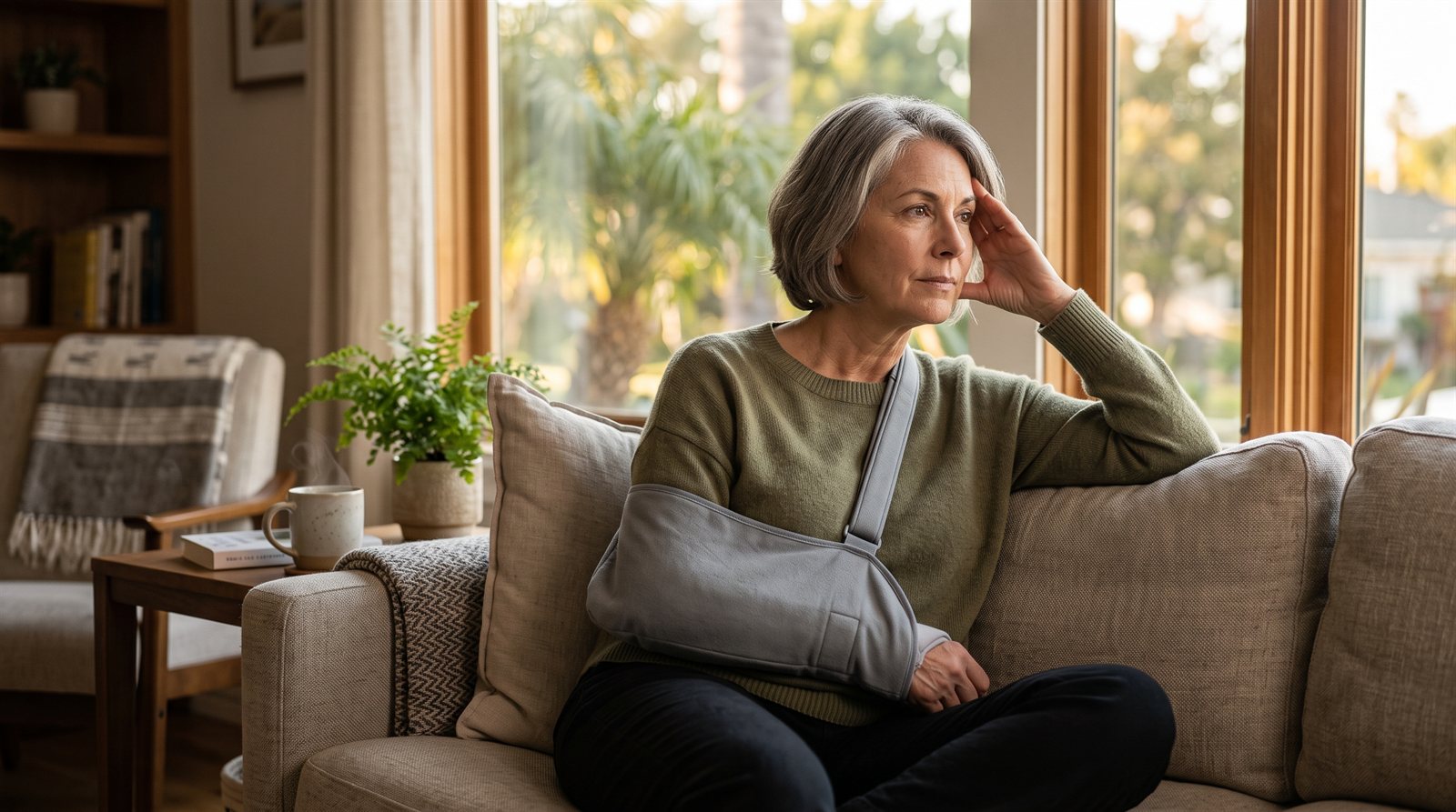 Woman holding her neck in pain after a California car accident